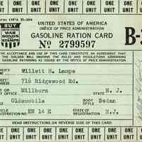 Lampe: Willett Lampe Gasoline Ration Card, 1942