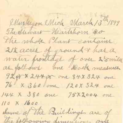 Hartshorn: Stewart Hartshorn Muskegon Michigan Factory Letter, 1899