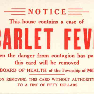 Board of Health: Scarlet Fever Contagion Notice, 1930s