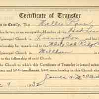 White Oak Ridge Chapel: Nellie Ross Certificate of Transfer, 1932