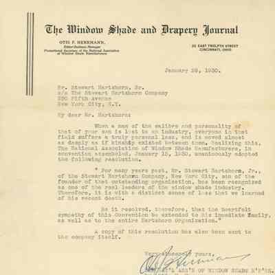 Hartshorn: Window Shade and Drapery Journal Resolution, 1930