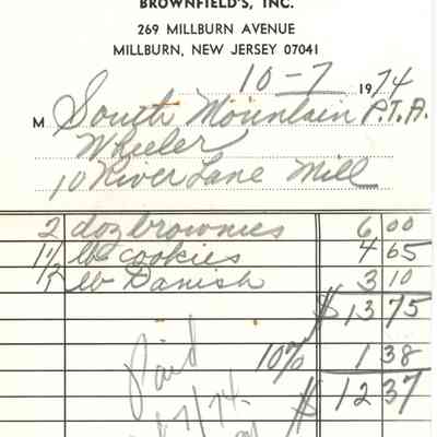Receipt for SMS Membership Tea October 7, 1974
