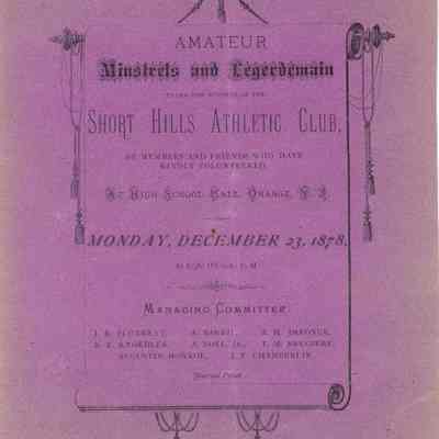 Short Hills Athletic Club: Amateur Minstrels and Legerdemain Program, 1878