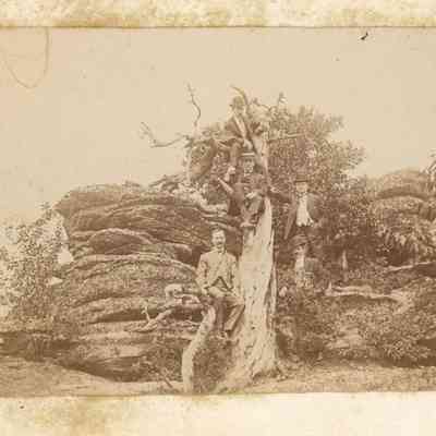 South Mountain Reservation: Photographs of a Group of Men on Rocks and Trees, c. 1900