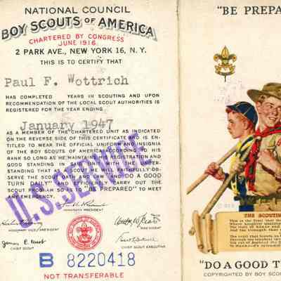 Boy Scouts: Paul Wottrich Boy Scout Registration Card, 1947