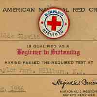 Slavitt: Debbie Slavitt Red Cross Beginner Swimming Card, 1956