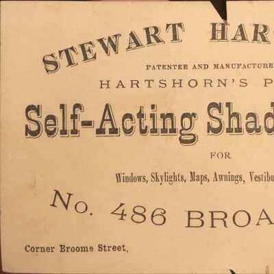 Hartshorn: Self-Acting Shade Rollers Advertising Card