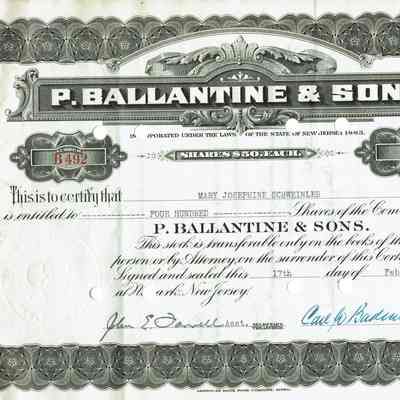 Badenahusen: Ballantine & Sons Stock Certificate, 1947