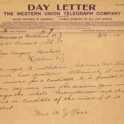 Millburn Women's Political Union: Margaret Marshall and Cornelia Rose Letters, 1915