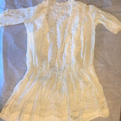 Dress: Girl's White Dress with Lace Embroidery