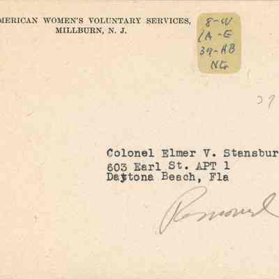 AWVS: American Women's Voluntary Services Millburn Envelope