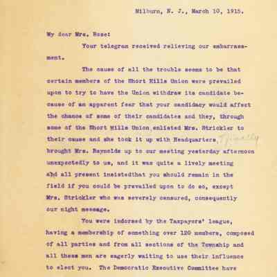 Millburn Women's Political Union: Board of Education Candidacy Controversy, 1910