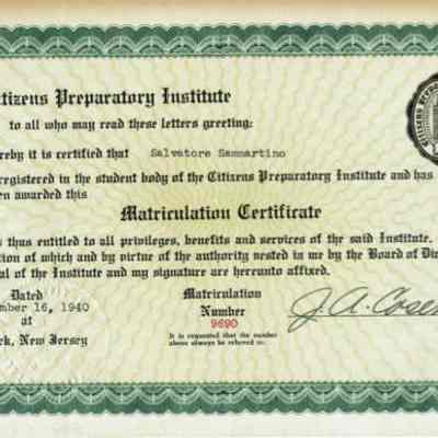 Sammartino: Matriculation Certificate September 1940