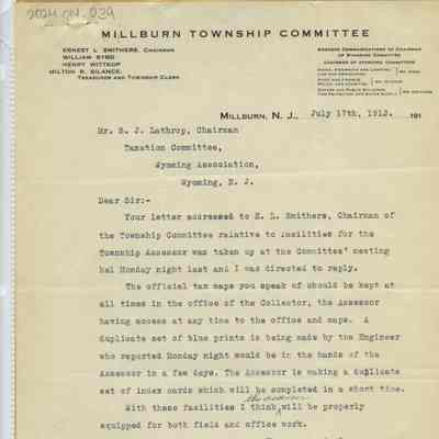 Wyoming Civic Association: Tax Map Letter, 1913