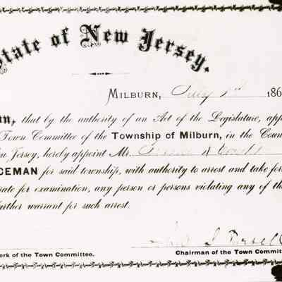 Police: Special Policeman's Certificate for Frank A. Condit, 1869