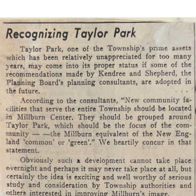 Taylor Park, Recognizing Taylor Park Article, 1963