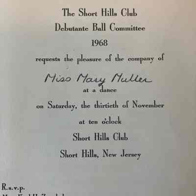 Short Hills Club: Debutante Ball Invitation to Mary Muller, 1968