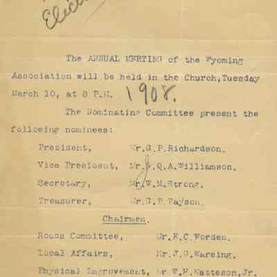 Wyoming Civic Association: Election Nominees, 1908