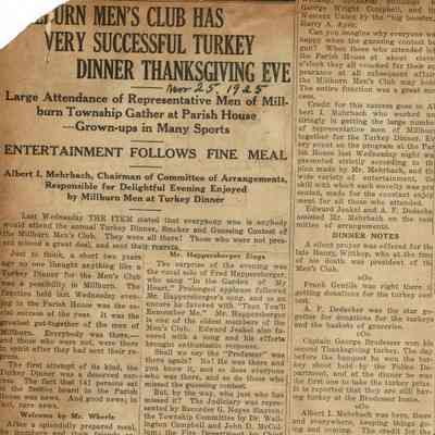 Wehrle Scrapbook: Millburn Men's Club Thanksgiving Dinner