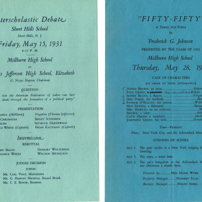 Millburn High School Interscholastic Debate & Fifty Fifty Play Flyers, 1931