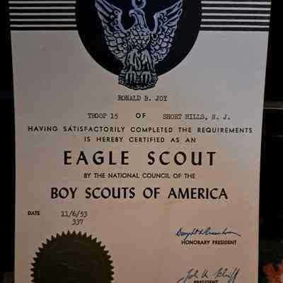 Joy:Ronald Joy Eagle Scout Certificate, 1953