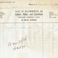 Dambres Upholstery: Receipt from E.H. Dambres, 40 Main Street, 1928