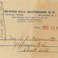 Macpherson: Elwood Hall Macpherson Office Card, 1932