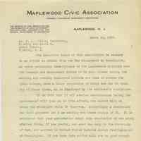 Wyoming Civic Association: Letter from Secretary of Maplewood Civic Association Regarding Drawbridges on the Lackawanna Railroad, 1921