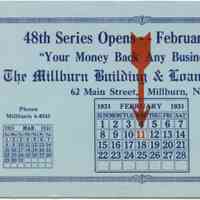 Millburn Building & Loan: Announcement of 48th Series Opening from Millburn Building & Loan Association, 1931