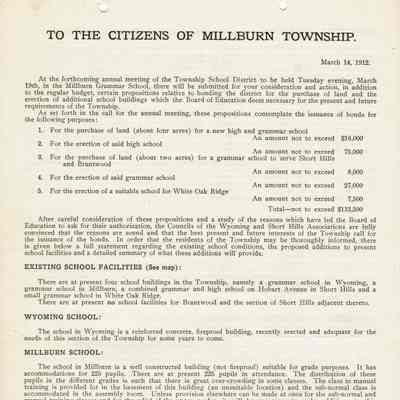 Board of Education: Bond Proposal for Expansion of Schools, 1912
