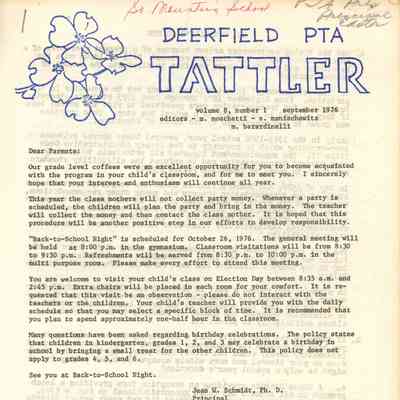 Deerfield School: Deerfield PTA Newsletters, 1976-1977