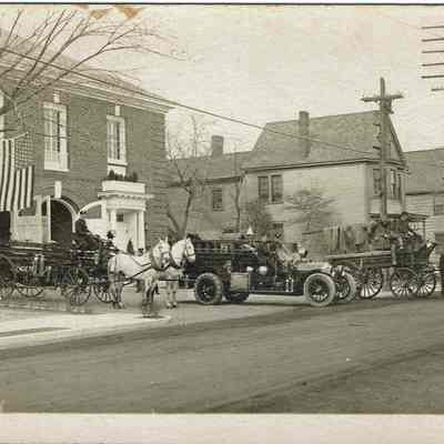 Fire Department: Horse-Drawn Fire Trucks in front of Millburn Fire House
