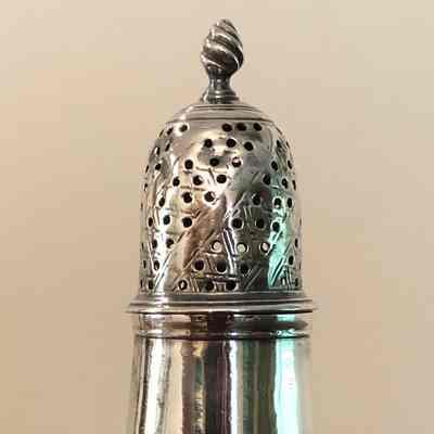 Caparn: Silver Salt Shaker from Shackelton Christmas Table Photograph