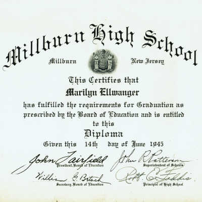 Marilyn Ellwanger MHS Diploma, 1945