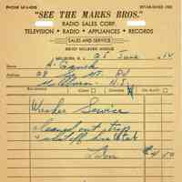 Marks: Marks Radio Sales Corp. Receipt, 1954