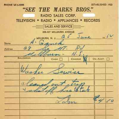 Marks: Marks Radio Sales Corp. Receipt, 1954