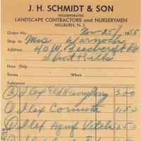 Schmidt & Son: Landscaping Receipt from J.H.Schmidt & Son, 1955