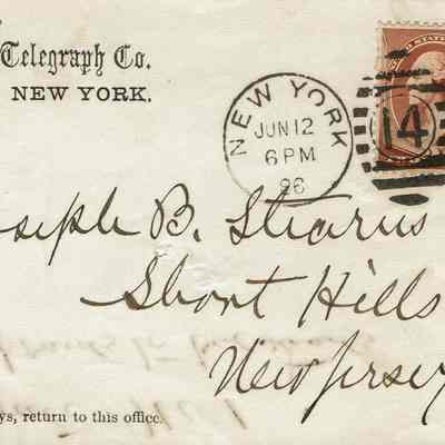 Stearns: Western Union Telegraph Company Envelope to Joseph B. Stearns, 1896