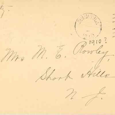 Rowley: Mrs. M. E.Rowley Envelope, 1910