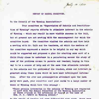 Wyoming School: Report of Wyoming School Committee, 1910