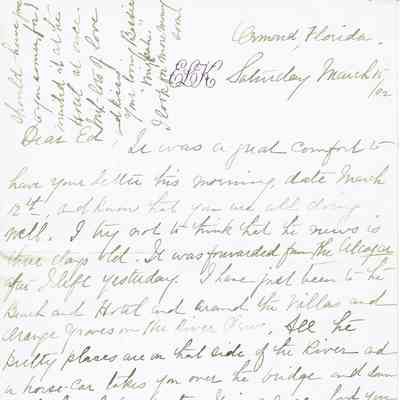 Kellogg: Letter from Bessie to Edward from The Ormond resort, March 15, 1902