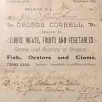 Cornell Meat Market Receipt, 1907