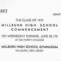 Millburn High School: Class of 1973 Commencement Ticket