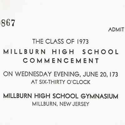 Millburn High School: Class of 1973 Commencement Ticket