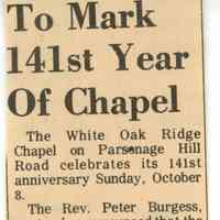 White Oak Ridge Chapel: Anniversary Announcements