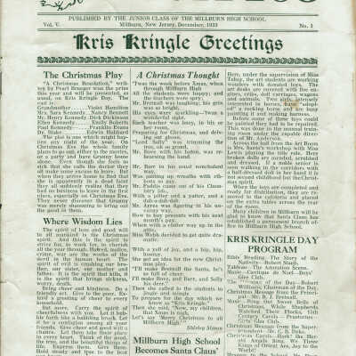 Millburn High School Holiday Newsletter, The Yule Log, December 1933