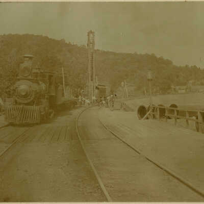 Railroad: Engine & Construction Work on Realignment of DL&W Railroad
