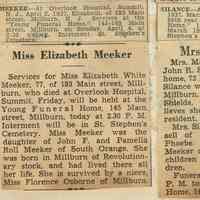 Wehrle Scrapbook: Elizabeth Meeker, Mary Silance Obituaries