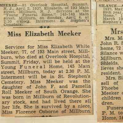 Wehrle Scrapbook: Elizabeth Meeker, Mary Silance Obituaries