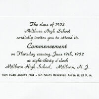 Millburn High School Commencement Invitation, 1952